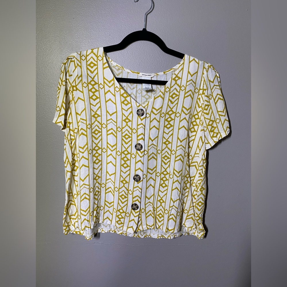 Chic Yellow Patterned Button Down Shirt - image 2
